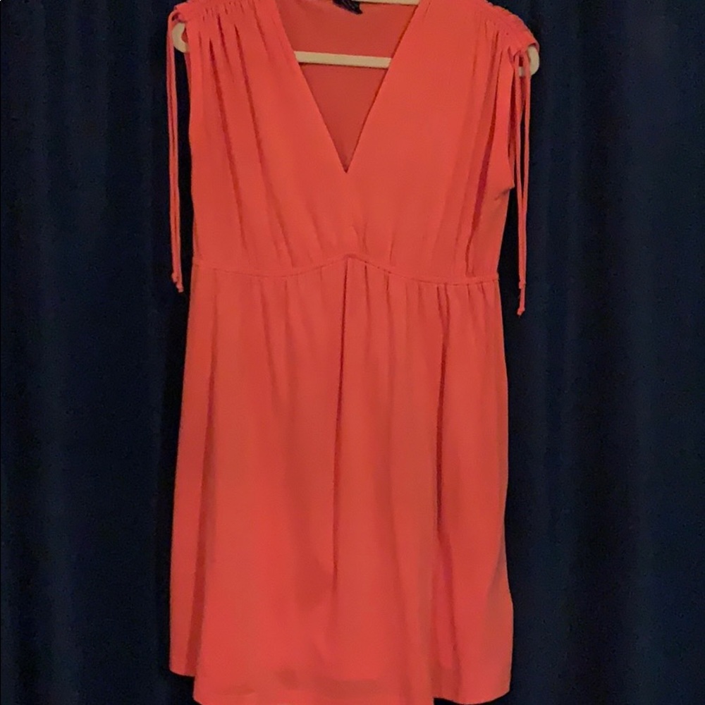 Dress w/mid-drift gather & pull ties at shoulders